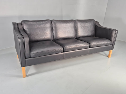 Vintage 3 Seater Sofa Danish Black Leather Mid Century Retro 1980s  EB10469 M3SS0