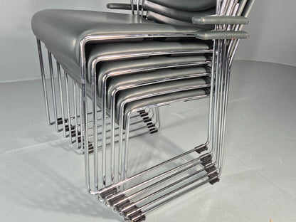 6 Leather Stacking Chairs Brunner Linos Dark Green Chrome Modern EB11734 MSTA9