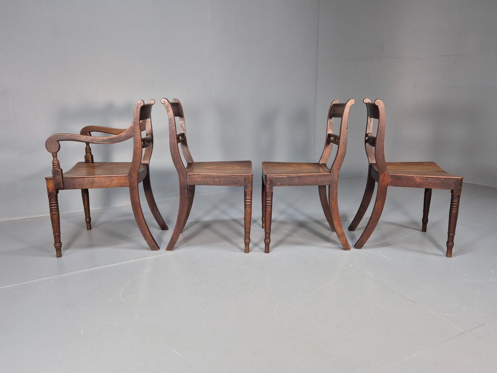 4 Antique Ball Back Walnut Dining Chairs Regency Style EB9146 VDIN - UKDK FURNITURE