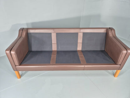 Vintage Danish 3 Seat Sofa Brown Leather Mogensen Style 1980s Retro EB10523 M3SS8