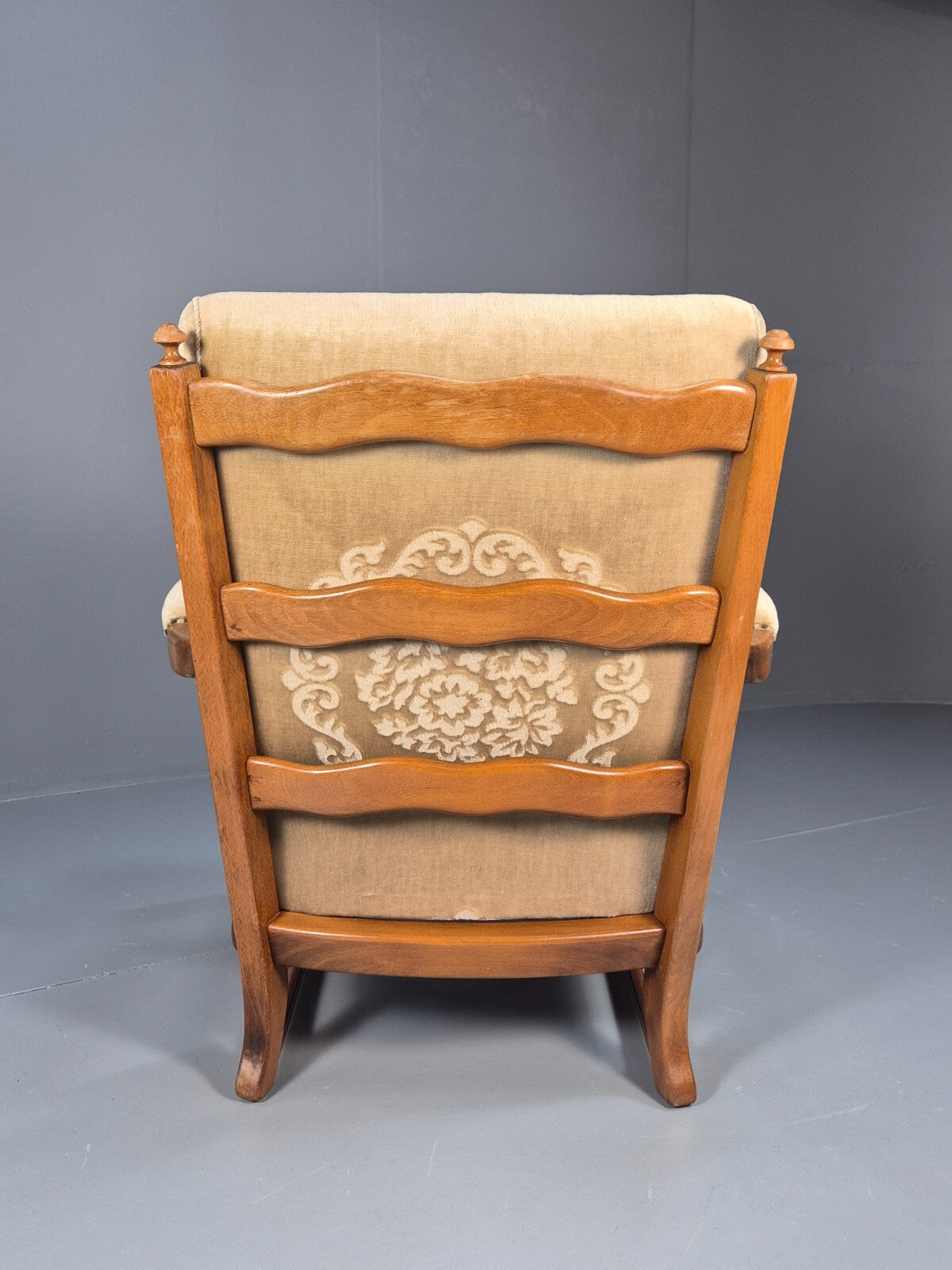 Vintage Danish Oak Frame 1970s Lounge Chair Gold Floral Upholstery EB9658 VCLO - UKDK FURNITURE