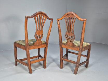 2 Vintage Oak Dining Chairs Green Floral Georgian Style Antique EB9084 VDIN - UKDK FURNITURE