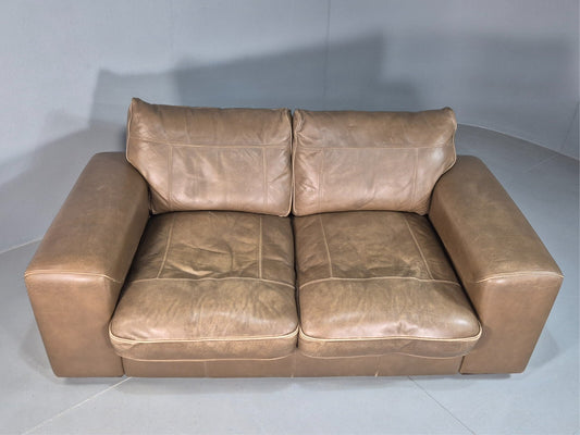 Vintage 2 Seat Sofa Taupe Leather Italian Modern Style EB8163 M2SS - UKDK FURNITURE