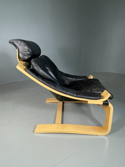 Vintage Swedish Lounge Chair Black Leather Krokken Retro MCM EB6604 MBEN4