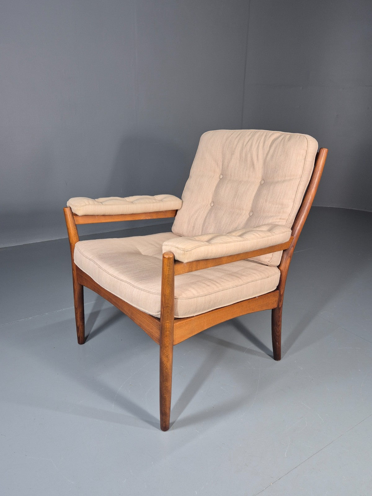 Vintage Gotte Lounge Chair 1970s Swedish Cream Cloth Retro MCM EB11332 MNOR0