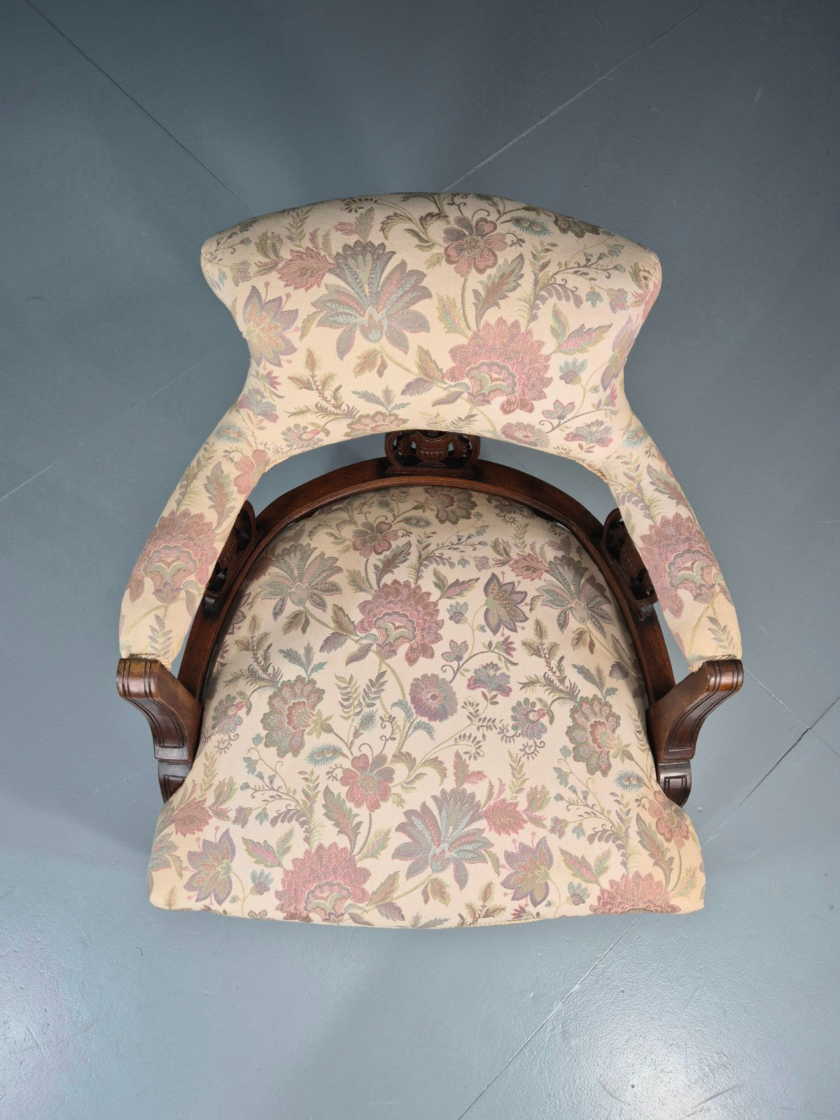 Antique Floral Tub Chair Late Victorian Mahogany Frame  EB11174 VCLO3