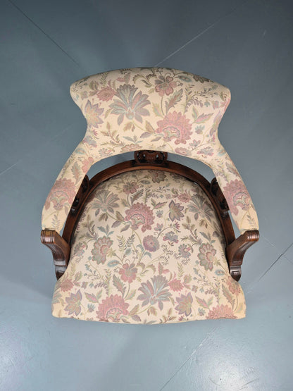 Antique Floral Tub Chair Late Victorian Mahogany Frame  EB11174 VCLO3