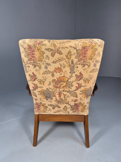 Vintage 1960s Parker Knoll Open Armchair Floral Print Beech Frame EB9711 MNOR - UKDK FURNITURE