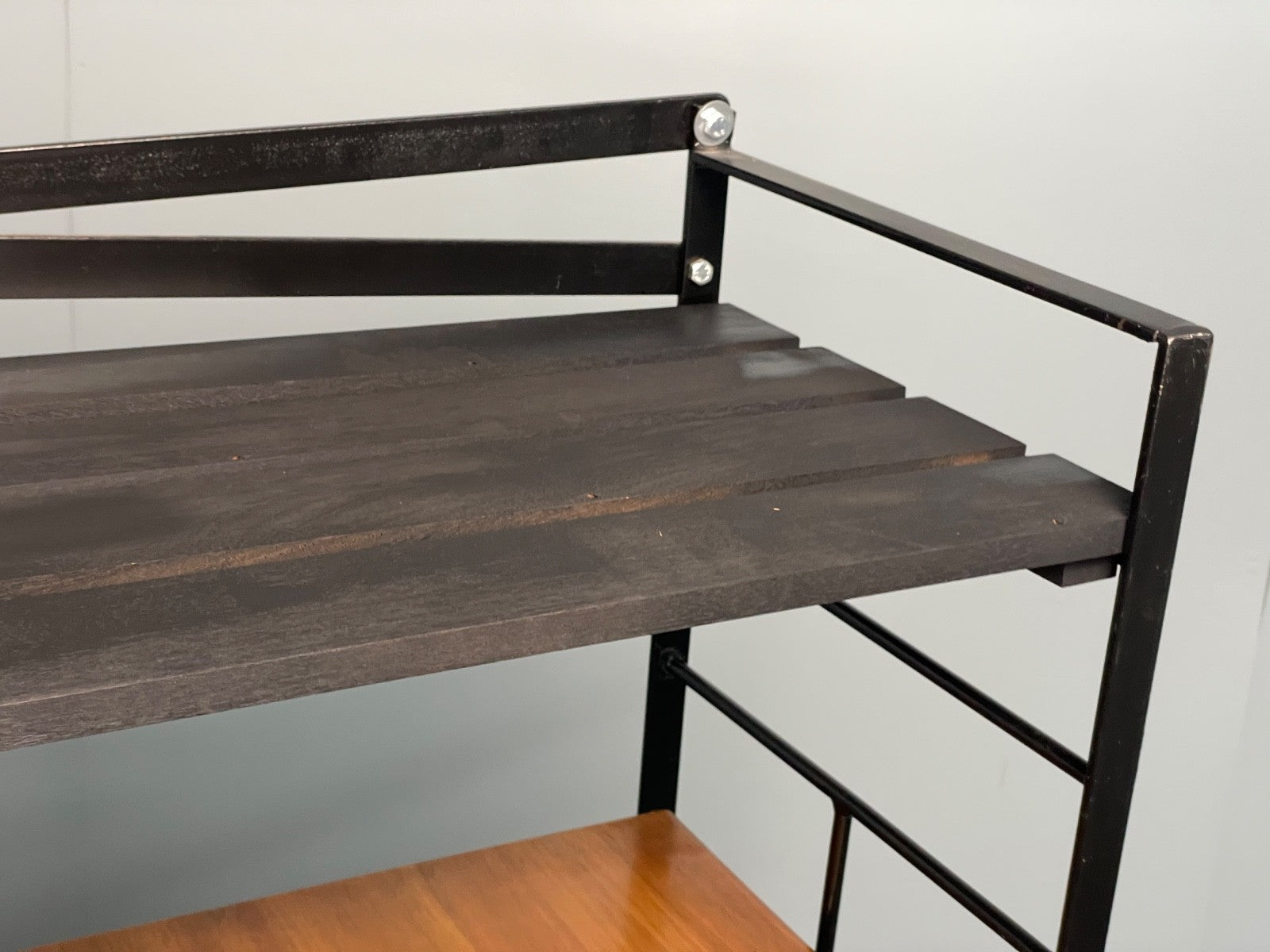 Vintage Modular Shelving Unit Walnut Cabinet Ladderax Style Black EB11043 MWOO17