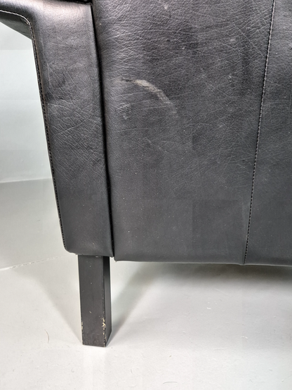Vintage Danish Lounge Chair Black Leather Buttoned Retro MCM 1980s EB7081 MNOR - UKDK FURNITURE