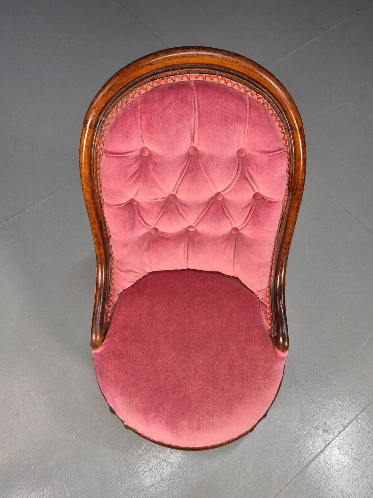 Vintage Lounge Chair Pink Velour Spoonback Nursing Parlour Victorian EB8438 VCLO - UKDK FURNITURE