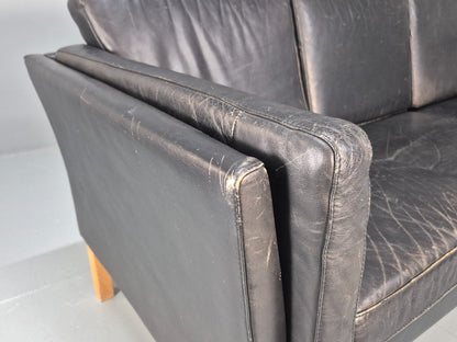 Vintage 3 Seat Sofa Danish Black Leather Mid Century Retro 1980s EB10073 M3SS15