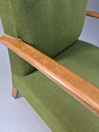 Vintage Danish Lounge Chair Green Wool Wood Arms Art Deco 1950s EB8973 VCLO - UKDK FURNITURE