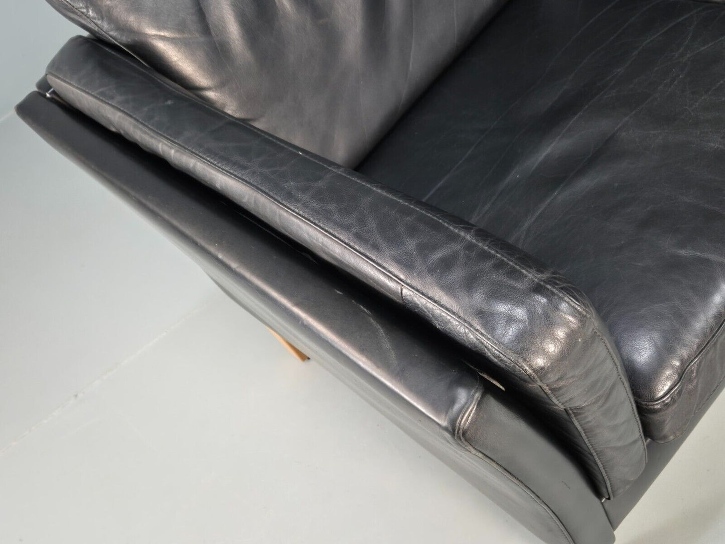 Vintage Danish 3 Seat Sofa Black Leather Mid Century Shape Retro MCMEB2838 M3SS - UKDK FURNITURE