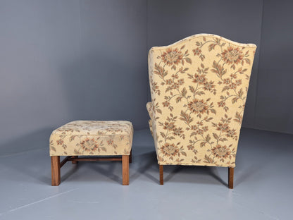 Vintage Goergian Style Wingback and Ottoman Floral Cotton 20th C EB9545 VCLO - UKDK FURNITURE