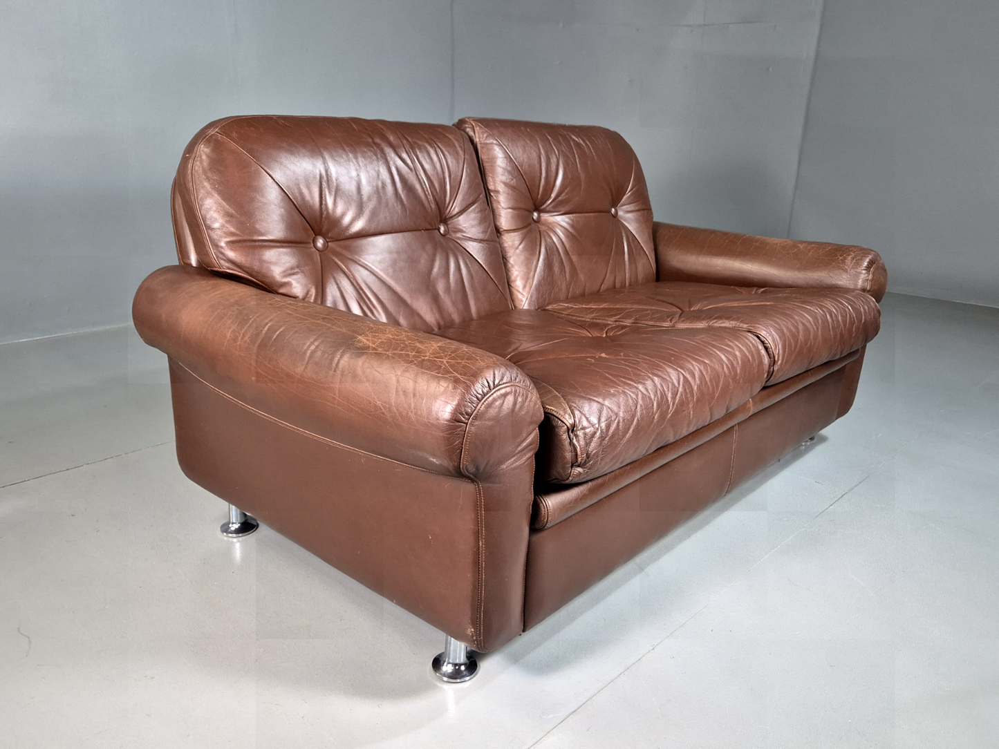2 Seat Sofa Vintage Danish Brown Leather Thams Retro 1970s MCM EB7289 M2SS9