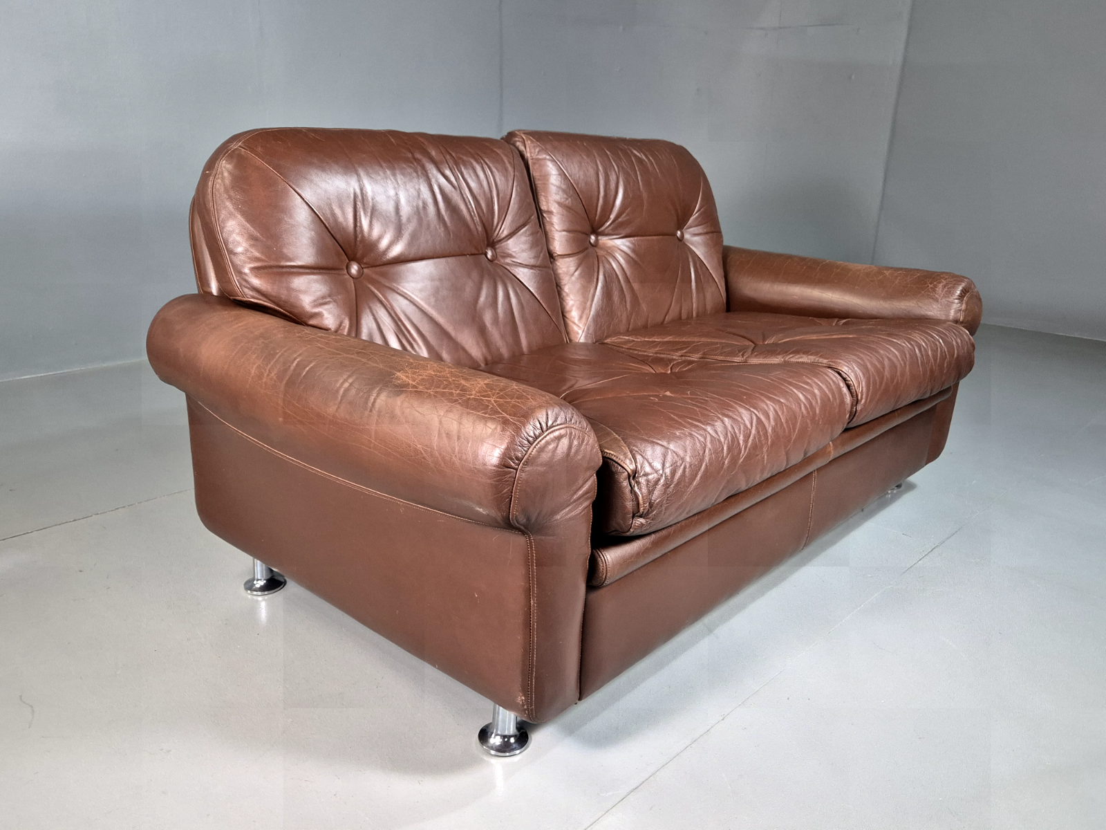 2 Seat Sofa Vintage Danish Brown Leather Thams Retro 1970s MCM EB7289 M2SS9