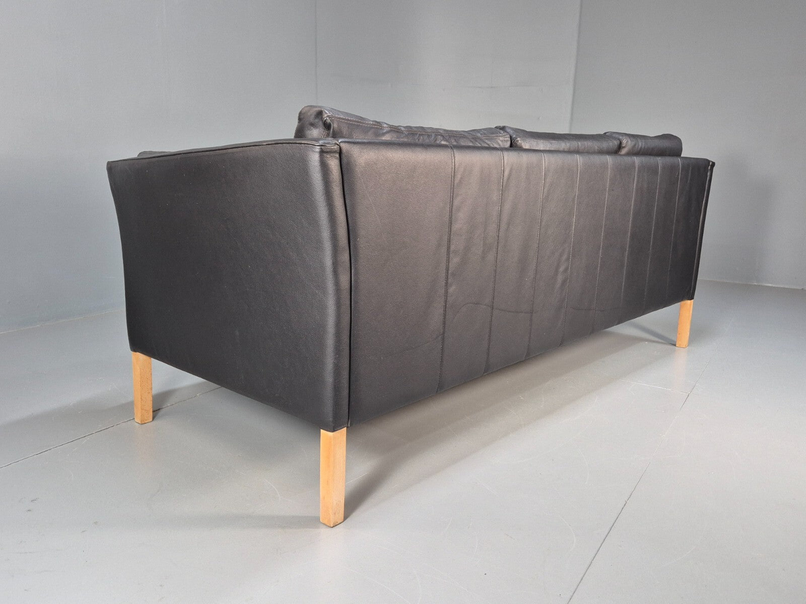 Vintage Danish 3 Seat Black Leather Sofa Modern Design MCM Retro EB9063 M3SS - UKDK FURNITURE