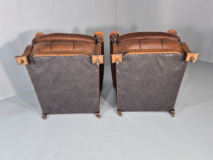 2 Edwardian Lounge Chairs Baroque Oak Frame Rexine and Velour EB11264 VLEA8
