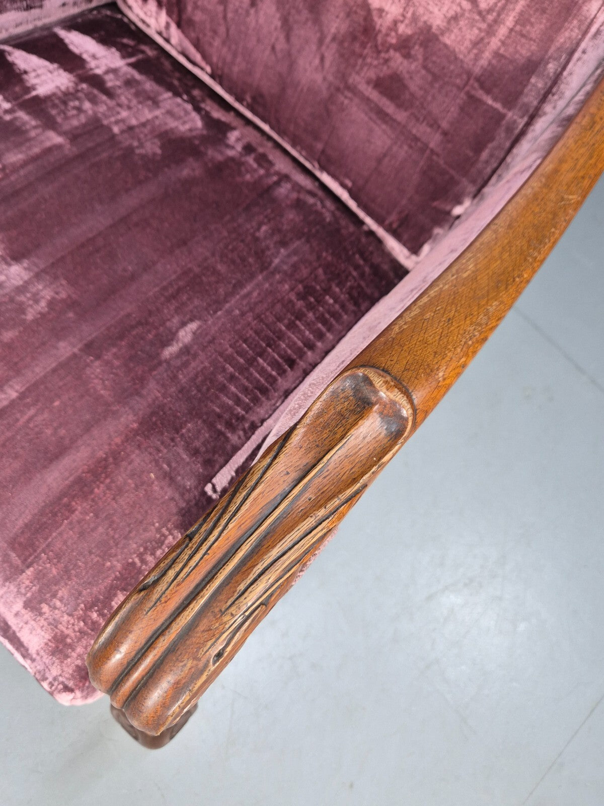 Vintage Danish Empire Chair Carved Oak Frame Purple Velvet Antique EB9616 VCAR - UKDK FURNITURE
