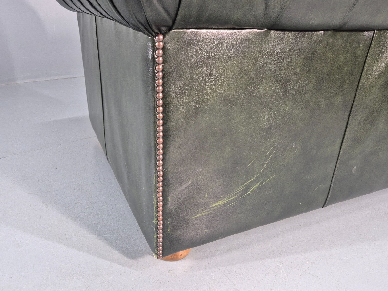 3 Seater Chesterfield Sofa Green Leather Studded Vintage EB11029 VCHE20