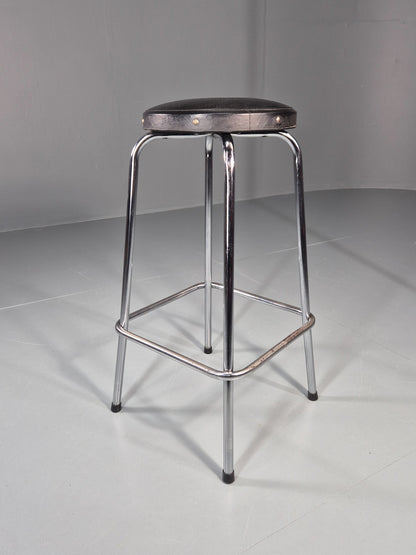 Vintage Bar Stool Black Vinyl and Chrome 1980s Bauhaus style Retro EB11274 MDIN3