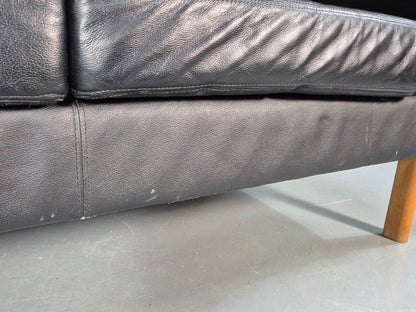 Vintage Danish 2 Seat Sofa Black Leather 1980s Retro MCM EB8697 M2SS - UKDK FURNITURE