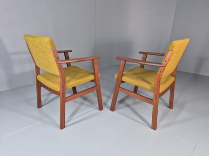 2 Danish Desk Chairs Teak Framed Original Wool Upholstery 1960s MCM EB11335 MDIN9