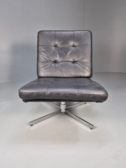 Vintage Danish Black Leather Swivel Chair 1990s Retro MCM EB9238 MSWI - UKDK FURNITURE