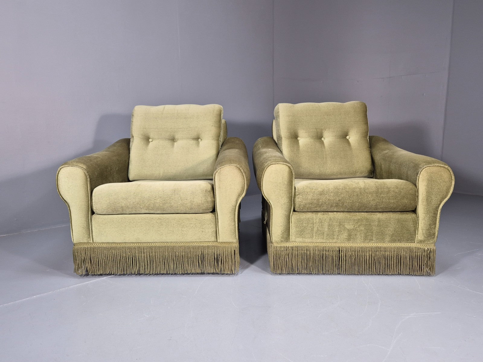 2 Retro 1970s Lounge Chairs Green Velour Vintage Danish Design EB10749 VCLO3