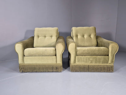 2 Retro 1970s Lounge Chairs Green Velour Vintage Danish Design EB10749 VCLO3