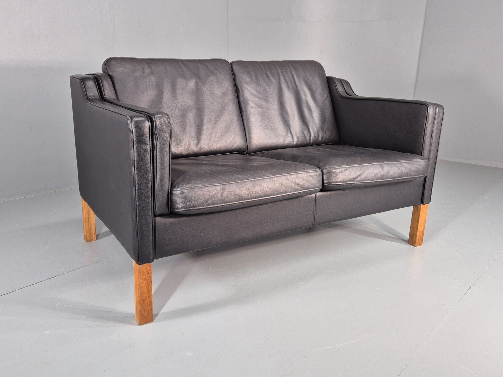 Vintage 2 Seat Sofa Danish Black Leather Mogensen Style Retro 1980s EB10466 M2SS0