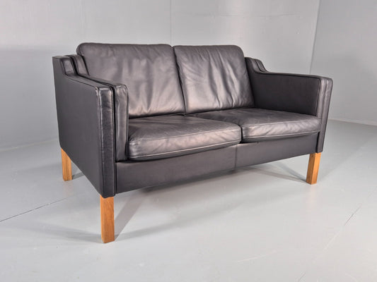 Vintage 2 Seat Sofa Danish Black Leather Mogensen Style Retro 1980s EB10466 M2SS0
