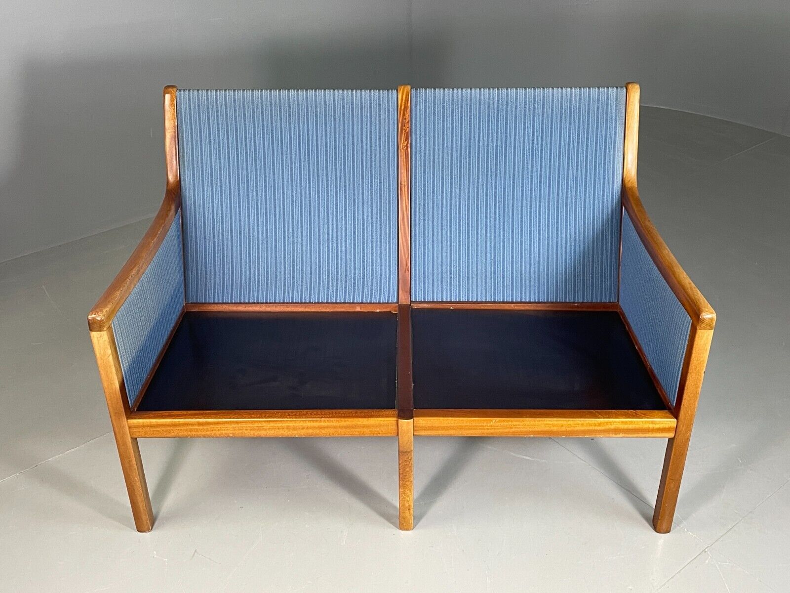 Vintage Danish 2 Seat Sofa Mahogany Frame Blue Cotton Wanscher MCM EB6970 M2SS - UKDK FURNITURE