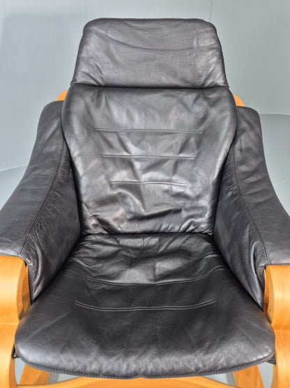 Skippers Apollo Leather Lounge Chair Bentwood Frame 1980s Retro MCM EB11290 MBEN16