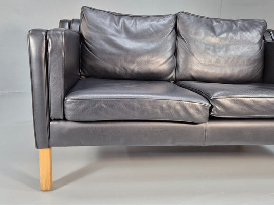 Vintage Danish 2 Seat Sofa Black Leather Mogensen Style Retro MCM EB8614 M2SS - UKDK FURNITURE