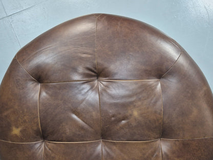 Extra Large`Vintage Footstool Circular Brown Leather Modern Retro EB10706 MFOO7