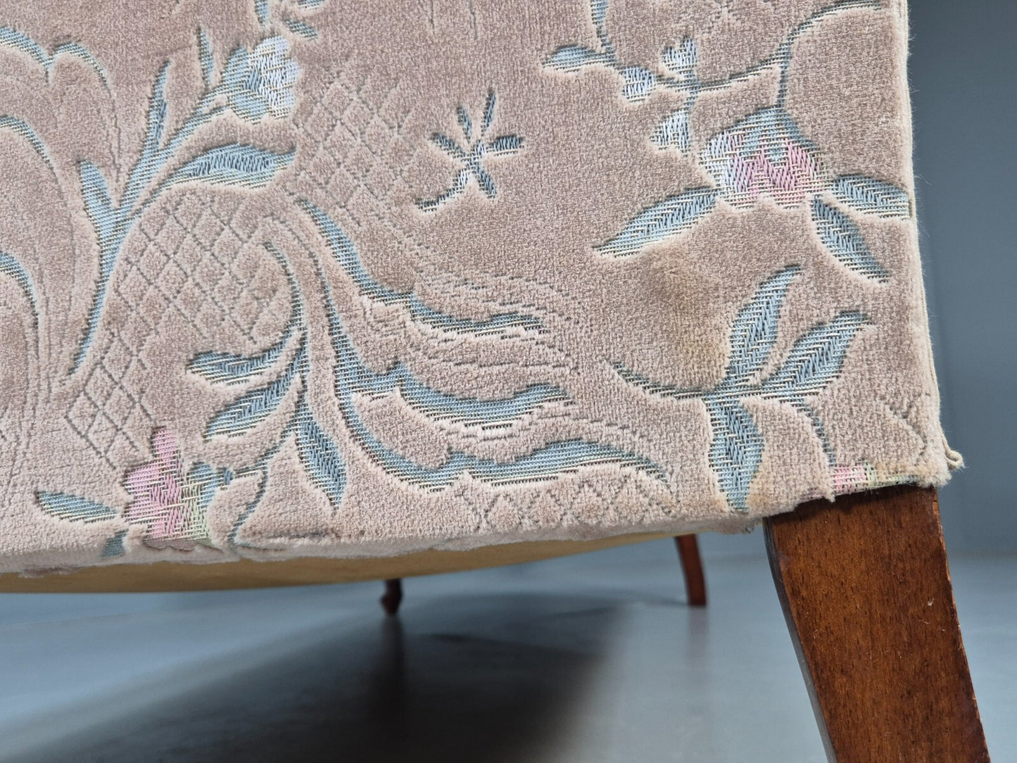 Vintage Danish Pink Cut Floral Velour Cottage Settee 1930s Antique  EB9563 V3SS17