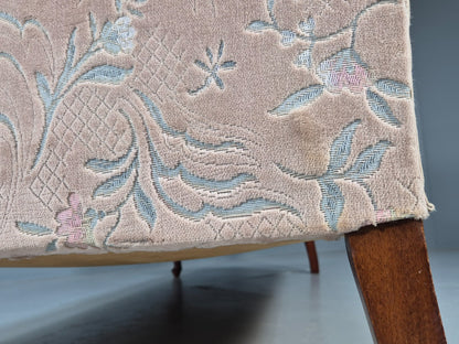 Vintage Danish Pink Cut Floral Velour Cottage Settee 1930s Antique  EB9563 V3SS17
