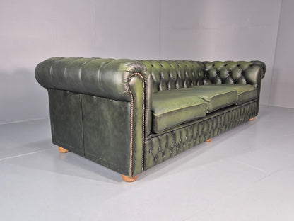 3 Seater Chesterfield Sofa Green Leather Studded Vintage EB11027 VCHE15