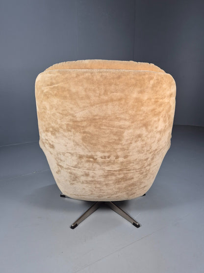 Vintage Swivel Chair Beige Velour 1970s Retro Danish Mid Century EB9313 MNOR - UKDK FURNITURE