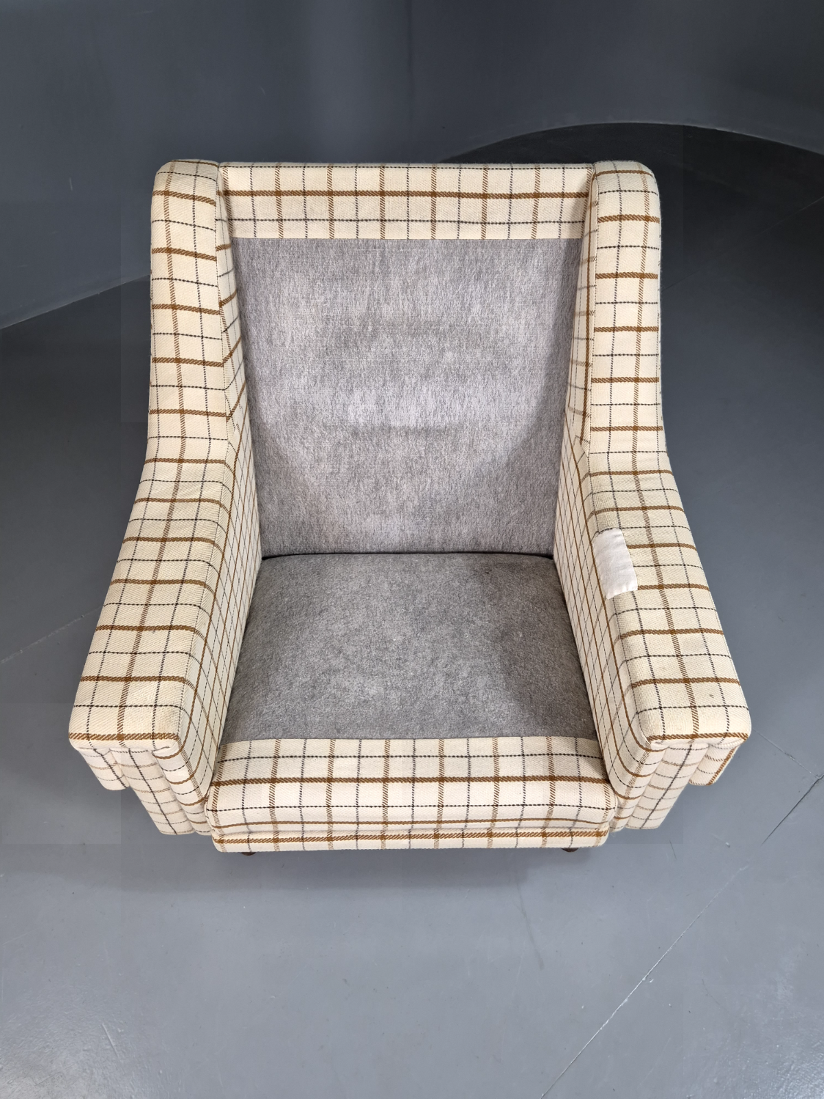 Vintage Danish Lounge Chair Cream Wool Checkered 1970s Retro MCM EB7381 MNOR - UKDK FURNITURE