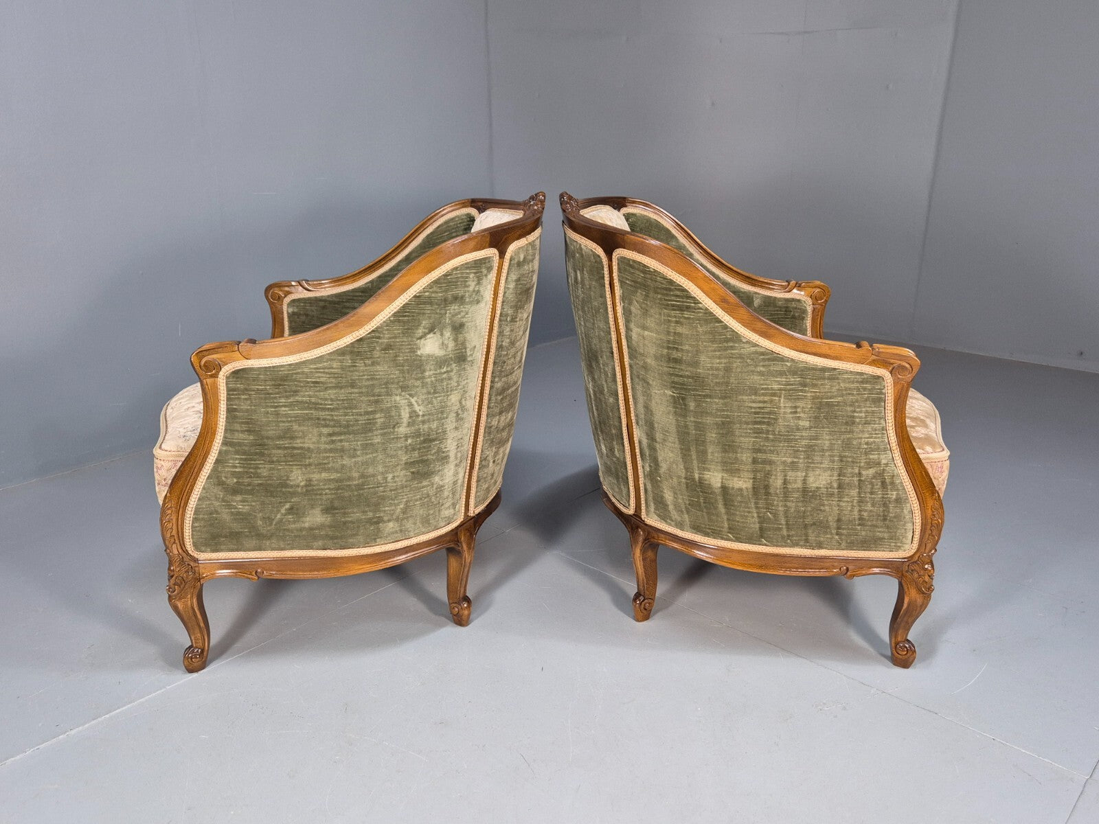 2 Vintage Rococo Armchairs 1920s Danish Green and Floral Antique EB9555 VCLO - UKDK FURNITURE