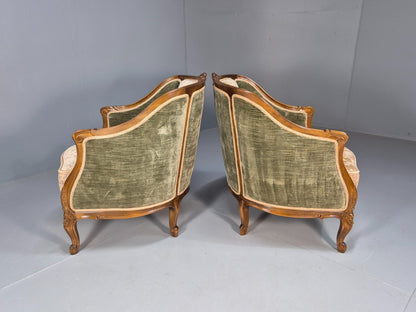 2 Vintage Rococo Armchairs 1920s Danish Green and Floral Antique EB9555 VCLO - UKDK FURNITURE