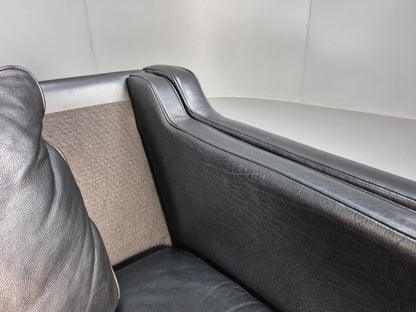 Vintage Danish 2 Seat Sofa Black Leather Mogensen Style Retro MCM EB8614 M2SS - UKDK FURNITURE