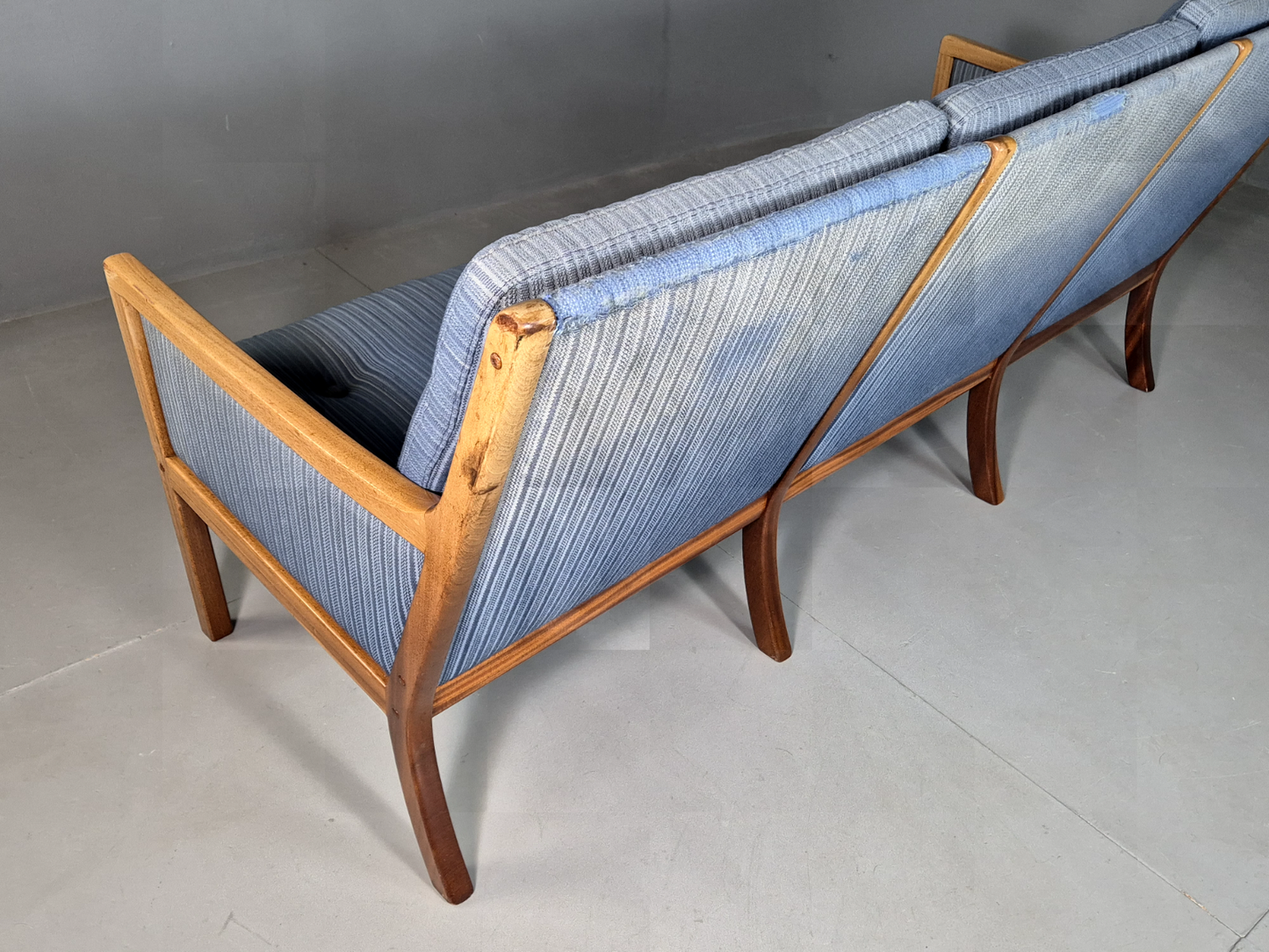 Vintage Danish 3 Seat Sofa Blue Mahogany Wanscher Retro MCM EB6985 M3SS - UKDK FURNITURE