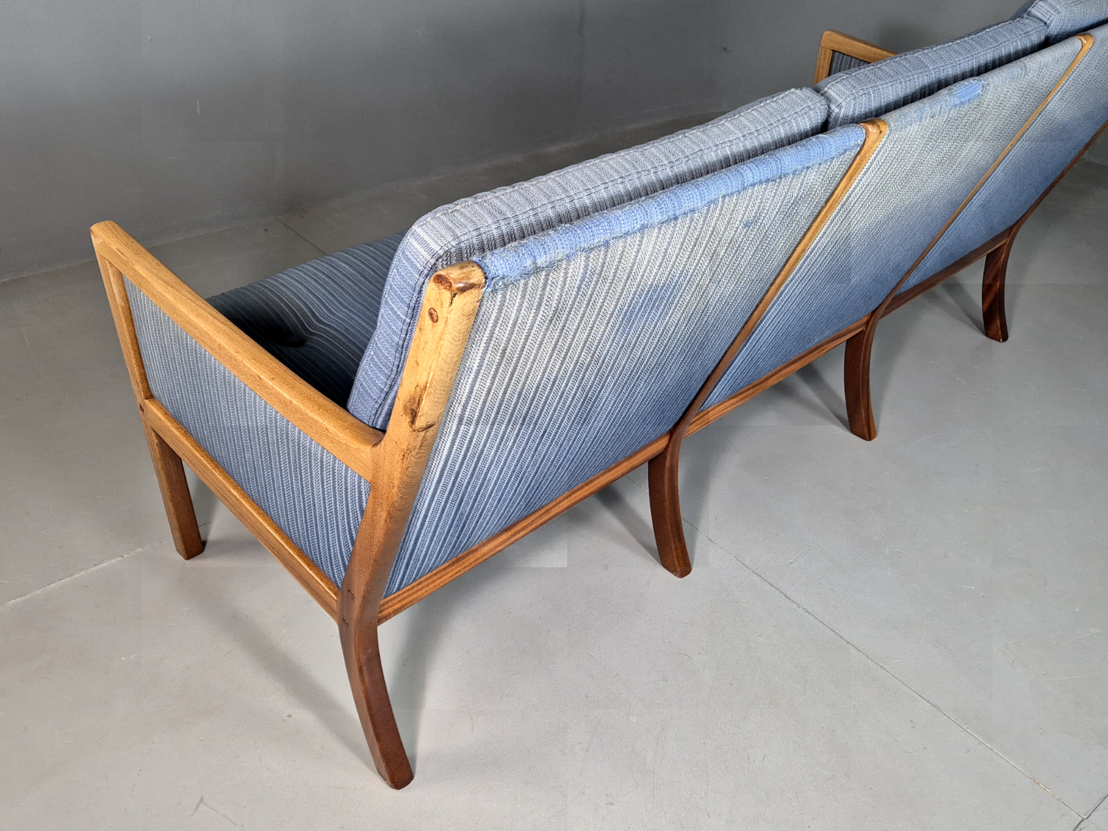Vintage Danish 3 Seat Sofa Blue Mahogany Wanscher Retro MCM EB6985 M3SS - UKDK FURNITURE