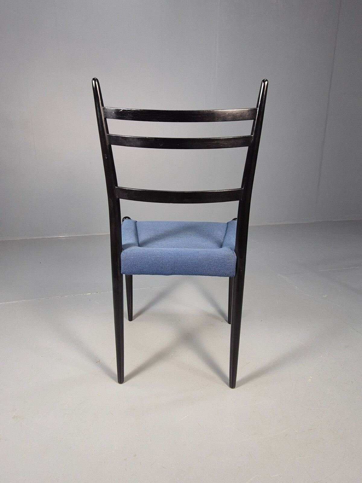 Vintage G Plan Dining Chairs Black Teak Blue Fabric Italian Style EB9488 MDIN - UKDK FURNITURE