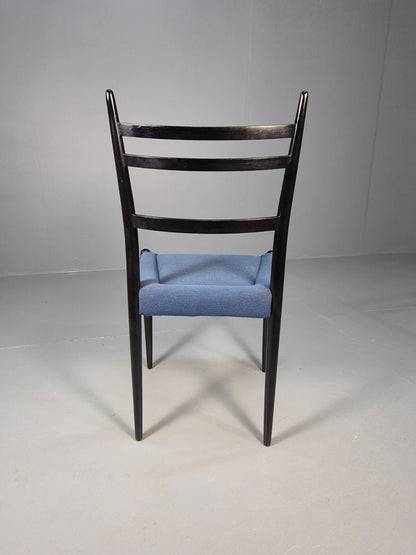 Vintage G Plan Dining Chairs Black Teak Blue Fabric Italian Style EB9488 MDIN - UKDK FURNITURE