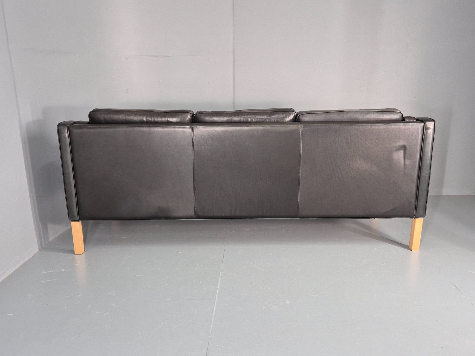 Vintage 3 Seat Sofa Danish Hurup Black Leather Retro MCM 1980s EB10472 M3SS18